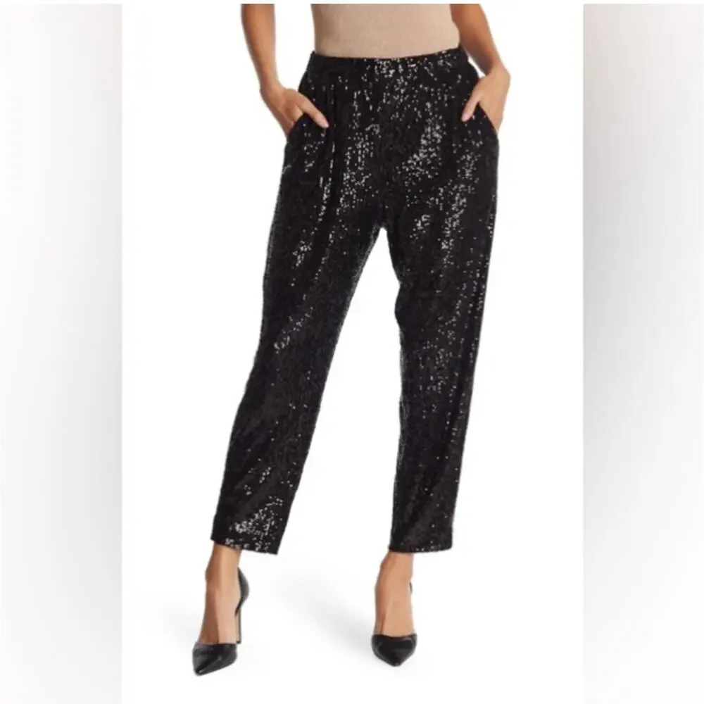 NWT Trina Turk‎ Sequin Sparkler Pants Pull On Holiday Party Black Plus Size XXL